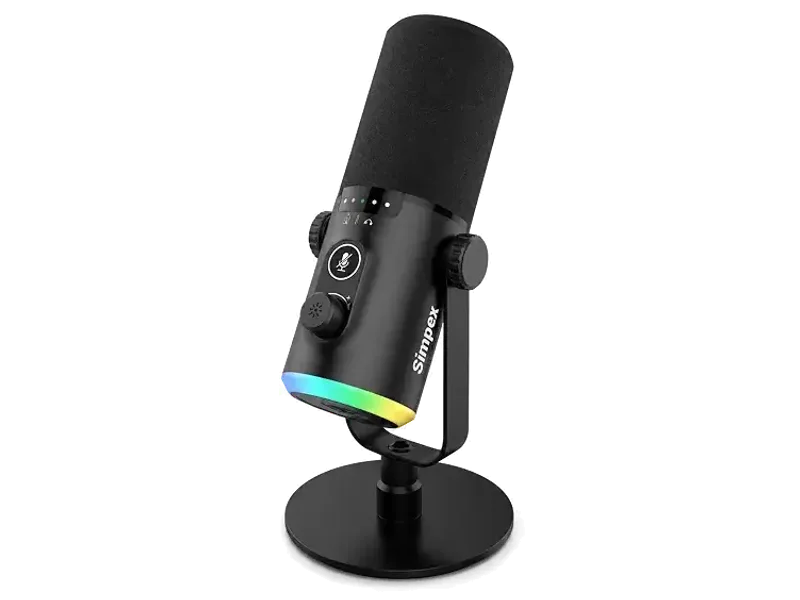 Simpex (SDM-002) USB/XLR Dynamic Podcast Microphone with RGB Lighting, Gain & Mute Control, Desk Stand for PC for Podcasting, Gaming, Streaming, Recording, Focused Recording Pure Sound no Noise