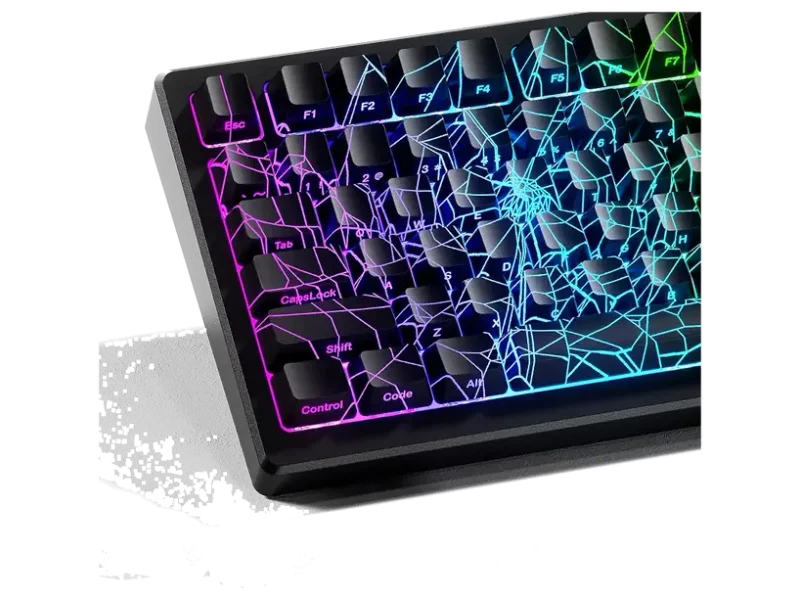 HITIME x XVX Spider Web Keycaps 60 75 100 Percent - Shine Through Keycaps w/IMD Tech, for Mechanical Keyboards, Full 118 Key Set, OEM Profile, Lines Backlit, Side Printed - Black
