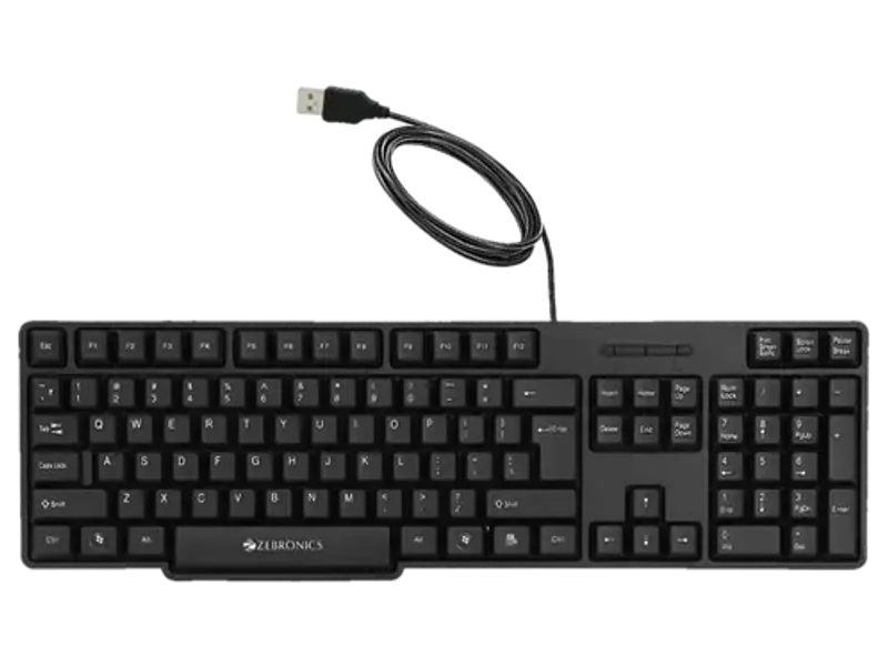 ZEBRONICS Zeb-K20 / Zeb-K65 Wired USB Standard Desktop Keyboard Compatible with Desktop, Laptop, Mac with 104 UV-Coated Keys, Dedicated Rupee Key Symbol, Retractable Stand, Spill-Proof Design, 1.2m Cable