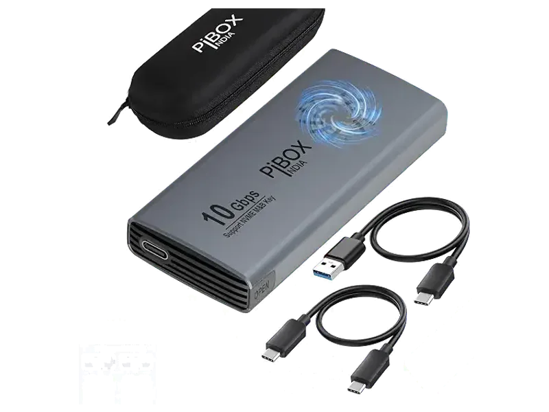 PiBOX India NVME M2 Enclosure Fan, SSD Enclosure - USB 3.2 10Gbps, Tool-Free M.2 NVMe Case, PCI-E NVMe Reader, USB-C, Supports M & B&M Keys, 2230/2242