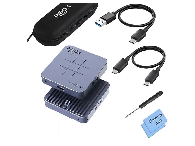 M.2 2230 NVMe SSD Enclosure, PiBOX India, 10Gbps USB 3.2 Gen 2, REALTEK RTL9210 Chipset, CNC Aluminum Cooling Fins, External NVMe Reader, USB-C Interface, M-Key B&M Key Compatible- M2-2230-NE1