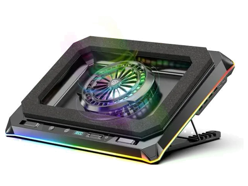 SpinBot AirFlow X50 |11 RGB Effect|3800RPM|Magnetic Foam Cushion|2 Type C & 4 USB Hub| 1 Fan Ergonomic Cooling Pad with Adjustable Height