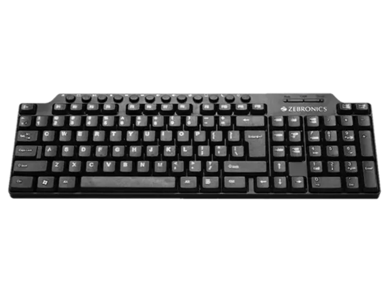ZEBRONICS ZEB-KM-2100 Wired USB Standard Desktop Keyboard Compatible with Desktop, Laptop, Mac with 114 Keys Layout, 12 Dedicated Multimedia Shortcut Keys, Dedicated Rupee Key Symbol, UV Printed Keycaps, Retractable Stands, 1.2m Cable