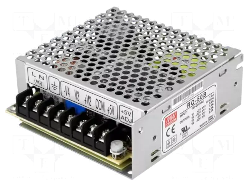 Mean Well Quad power supply,50 Watt, RQ-50B, 5V/5A -5V/0.5A 12V/1A -12V/0.5A, panel mount 50 Watts Computer PSU with 0 SATA Cables