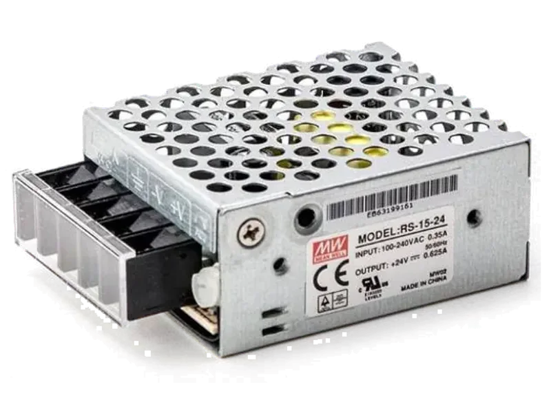 Mean Well power supply, RS-15-24, 15 watt, 24 valt, 625mA, panel mount 15 Watts Computer PSU with 0 SATA Cables