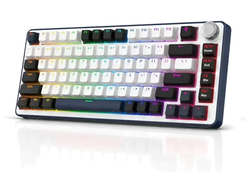 KARNAGE Sentinel 82 Wired RGB Mechanical Keyboard | 81 Keys | Aluminum Rotary Knob | 5-Pin Hot-Swap | OUTEMU Red Switches | 19 ARGB Lighting Modes | Full NKRO | Detachable USB Type-C Cable |White