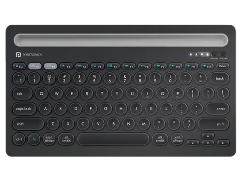 Portronics POR 2192 Bluetooth, Wireless Handheld Laptop Keyboard Compatible with Desktop, Laptop, Mac with Dual Connectivity (Bluetooth 5.3 + 2.4 GHz), Multi-Device Pairing up to 3 Devices, Built-in Tablet & Smartphone Holder Slot, Type-C Rechargeable Battery, Compact Tenkeyless Design, Multimedia Fn Keys