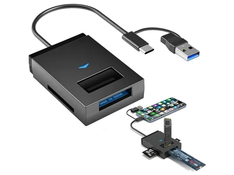ELEPHANTBOAT USB A USB C M2 NVMe SSD Reader with SD TF Card Support Up to 2TB Plug and Play Card Reader