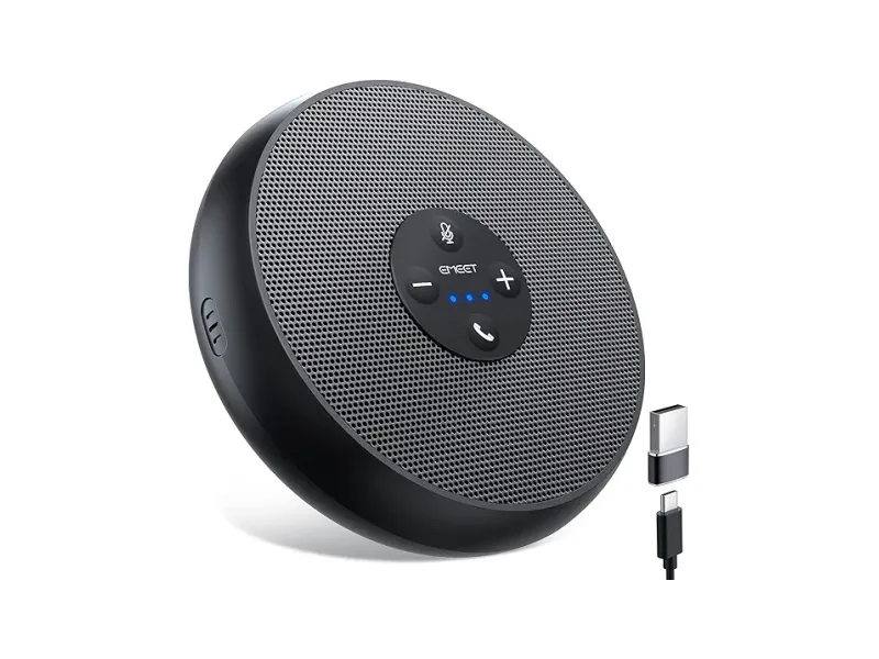 eMeet M1A USB Speakerphone, Built-in Mics, 360° Voice Pickup, Plug&Play USB C & C-A Adapter, Computer Speakers with Fast Mute, Noise Reduction, Echo Cancellation for 5-8 People for Zoom Teams