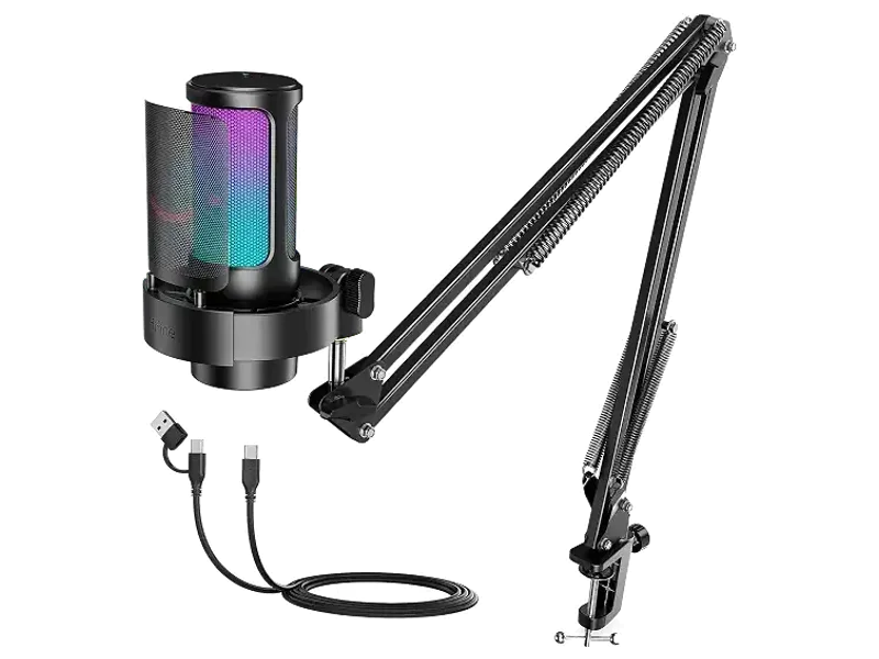 FIFINE AmpliGame A8T USB Gaming Microphone, PC Condenser Mic with Boom Arm