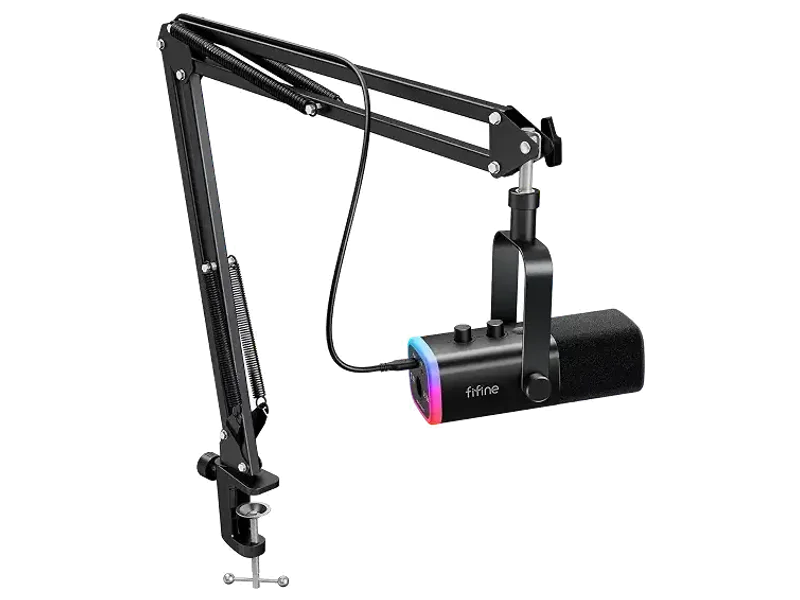 FIFINE XLR/USB Gaming Microphone Kit, Dynamic PC Mic for Streaming Podcasting, Computer RGB Mic Set with Boom Arm Stand, Mute Button, Headphones Jack, for Recording Vocal Voice-Over-AmpliGame AM8T