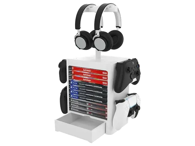 Ant Esports Multifunctional Universal Game Disc Storage Tower, Game Disk Rack Controller Holder Headset Stand Video Games Accessories organiser for PS4/5, Xbox One Xbox Series, Nintendo Switch – White