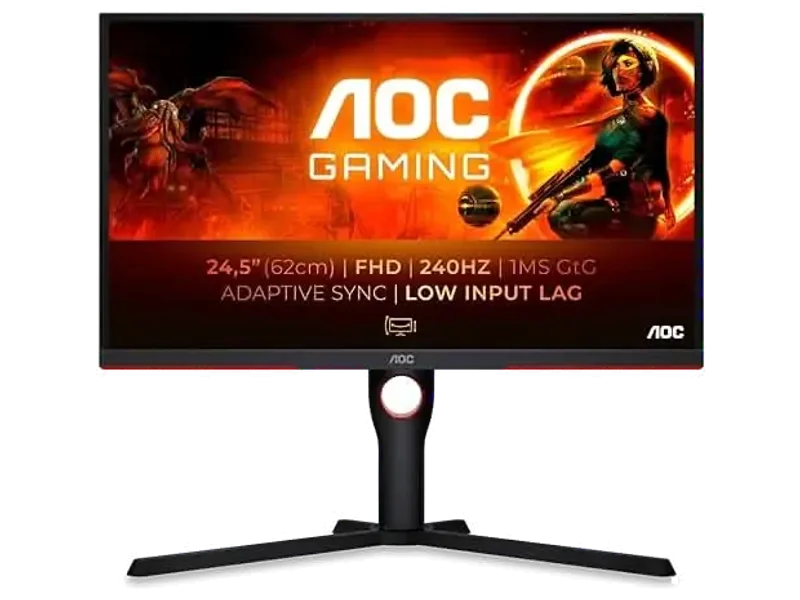 AOC 24.5 VA , FHD , 240 Hz, 0.5ms, 300 cd/m², HDMI 2.0 x 2, DP 1.2 x 1, NTSC 101% / sRGB 120% with Hight Adjustable Stand / AMD FreeSync Premium.