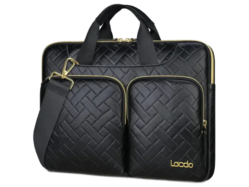 Lacdo 360° Protective Laptop Shoulder Bag, 15-15.6 inch Laptop Sleeve Case for Acer HP Dell ASUS Laptop, Acer Aspire, HP Pavilion, Dell Inspiron, IdeaPad,ASUS ZenBook Computer Bag, Elegant Black