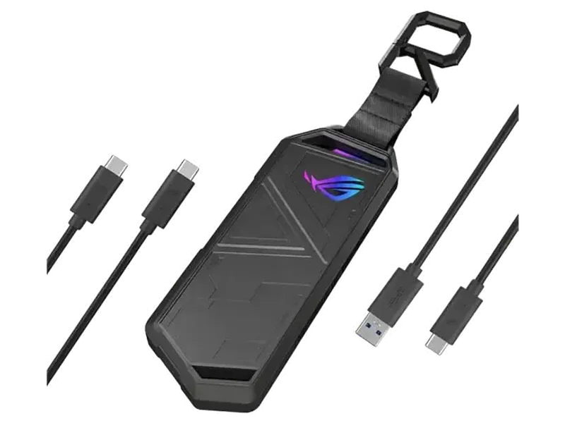 ASUS ROG Strix Arion Aluminum Alloy M.2 NVMe External SSD Holder Portable Enclosure Case, USB 3.2 Gen 2 Type-C (10 Gbps), USB-C to C and USB-C to A Cables