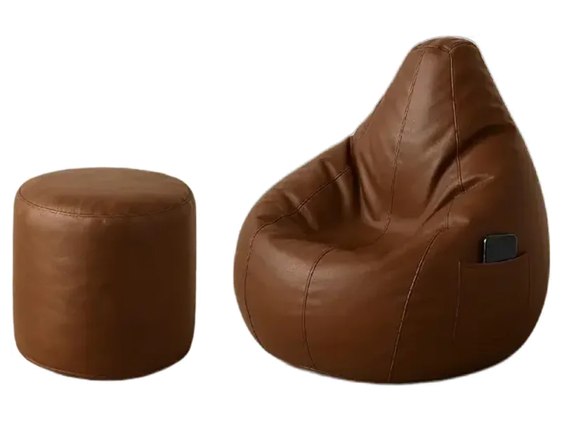Bean Bag Sofa with Side Pocket | Gaming Bean Bag for Adults & Kids | Washable Cover, Double Stitching, Durable Sofa for Lounge & Bedroom (Cover Only, No Beans, Free Footrest) (Brown, XXL)