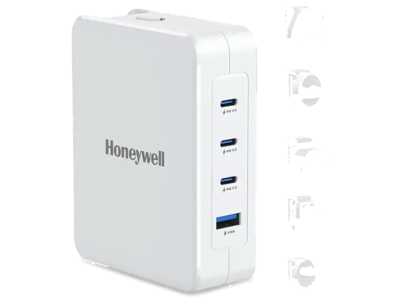 Honeywell Zest Charger GaN 100W,Ultra-Fast Wall Charger with PPS Support,3xType C PD 3.0 Ports & 1xUSB A Port,BIS Certified,Equipped with Switchable Plugs,Compatible with iPhone,Galaxy,Laptops
