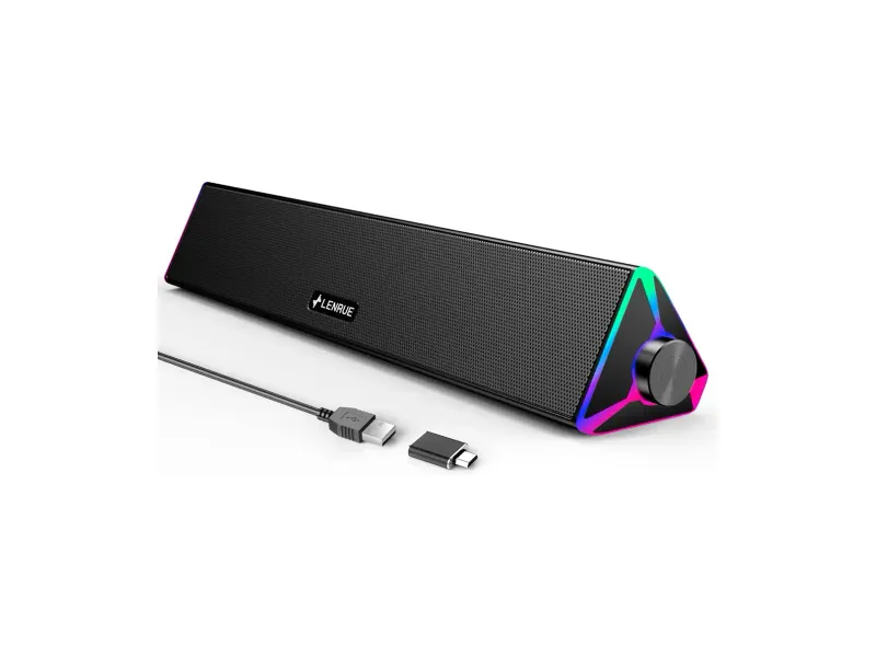 LENRUE Computer Speakers for Desktop,PC Speakers with Single USB for Power and Stereo Sound,Touch Lights Gaming Speakers Sound bar for Desktop PC Monitor Laptop(USB-C Adapter Included)