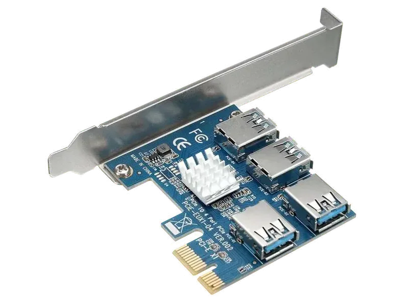 Xsentuals PCI Express Multiplier Riser Card, PCIe 1 to 4 PCI-Express 16X Slots Riser Card PCI-E 1X to External 4 USB 3.0 Adapter Multiplier Card PCIe to 4USB for Bitcoin Mining Device GDDR4 16 GB NVIDIA Chipset 64 bit 120 MHz Graphics Card