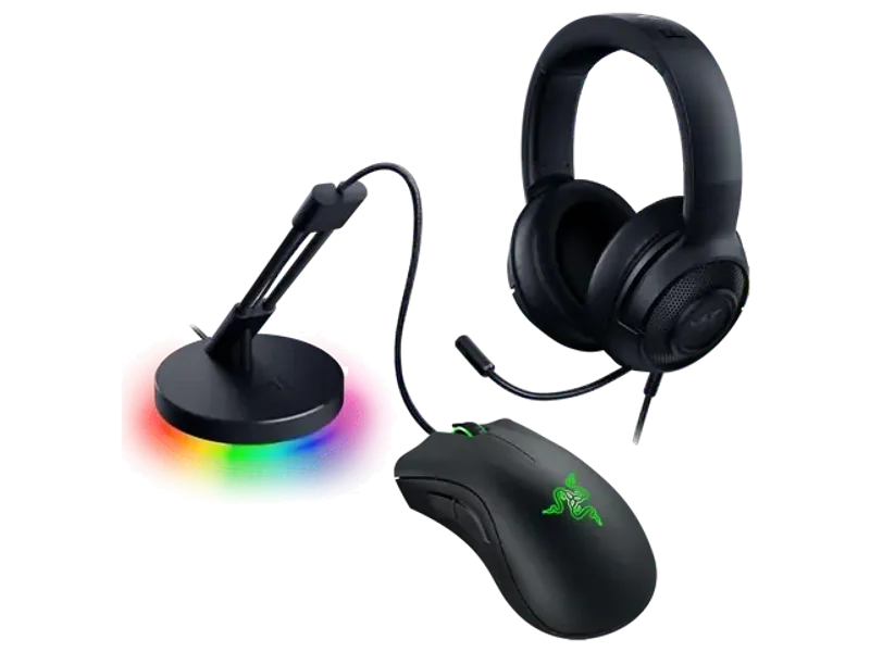 Razer Game On Bundle of Mouse, Mouse Cable Holder and Headset
