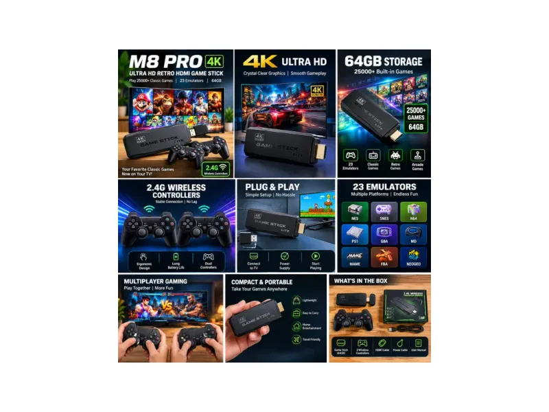 WEARME M8PRO4KULTRAHDGAMESTICK64GB 64 GB with Mario, Contra, Super Mario World, Tekken