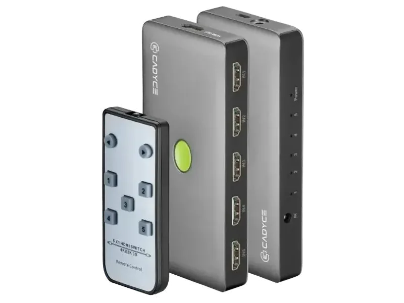CADYCE 5X1 HDMI SWITCH 4K@60HZ WITH REMOTE & CHANGE OVER BUTTON. CA-5HDS PLUS