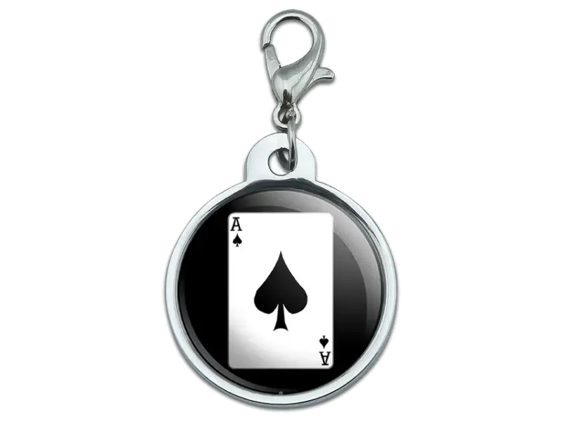 Chrome Plated Metal Small Pet ID Dog Cat Tag Gambling Track Cards Poker - Playing Cards Ace of Spades