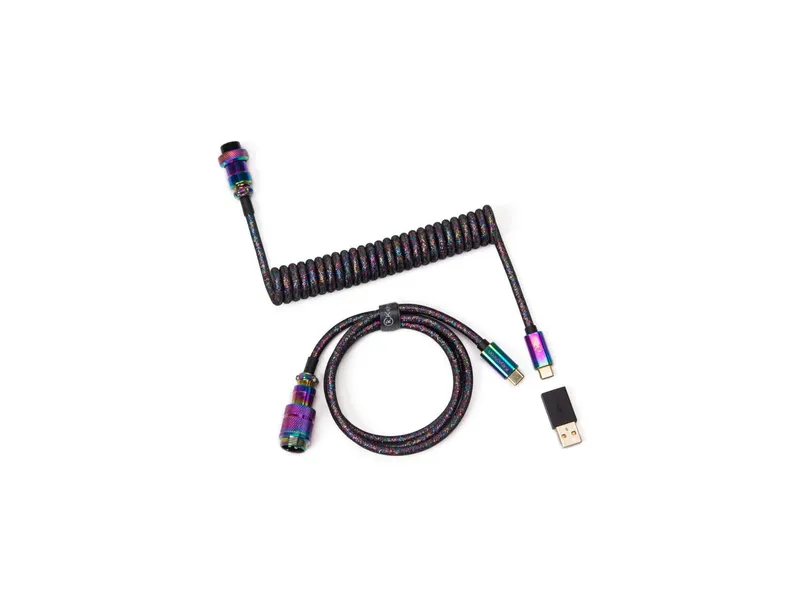 Keychron Premium Coiled Aviator Cable, USB Type-C, 5-Pin GX16, 108cm, Rainbow Plated Black