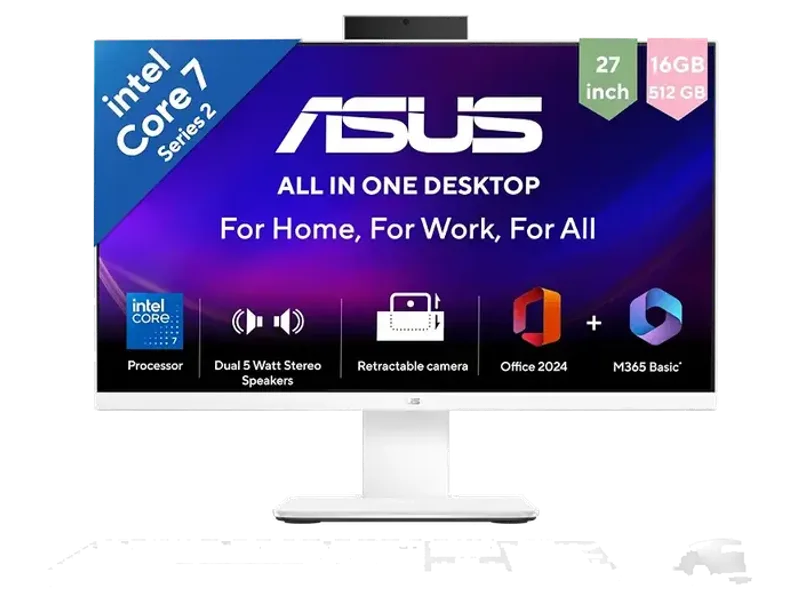 ASUS V470 (2026),i7-14th Gen,Intel Core 7 240H,16GB RAM (Upgradeable),512GB SSD,FHD,27"(68.5 cm),Win 11,M365 Basic(1Y),Office 24,White,7.07 Kg,V470VA-KWC7004WS,with Keyboard & Mouse,All in One PC