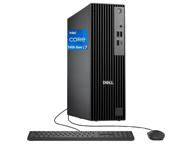 Dell Pro Slim QCS1250 Intel i7-14700, 32GB DDR5 RAM, 512GB SSD PCIe, RJ-45, DP Port, HDMI, Wired Keyboard & Mouse, Windows 11 Pro, Business Desktop - Black