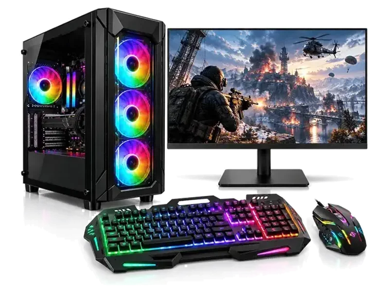Premium Gaming Computer Desktop PC Full Set with Core i7 3770, HD Graphics 4000, 8GB RAM, 128GB SSD, 4 Fan RGB Black Gaming Cabinet, 22 Inch LED Monitor, RGB Keyboard & Mouse, Windows 11 Pro, WiFi