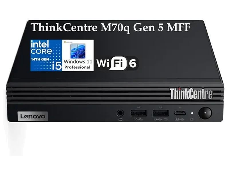 Lenovo ThinkCentre M70q Gen 5 MFF Tiny 1L Mini Business Desktop Computer, 14th Gen Intel 10-Core i5-14400T, 32GB DDR5 RAM, 1TB PCIe SSD, WiFi 6, Windows 11 Pro
