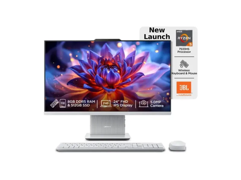 Lenovo IdeaCentre AIO Ryzen 5 (8 GB DDR5/512 GB SSD/Windows 11 Home/23.8 Inch Screen/IdeaCentre AIO) with MS Office