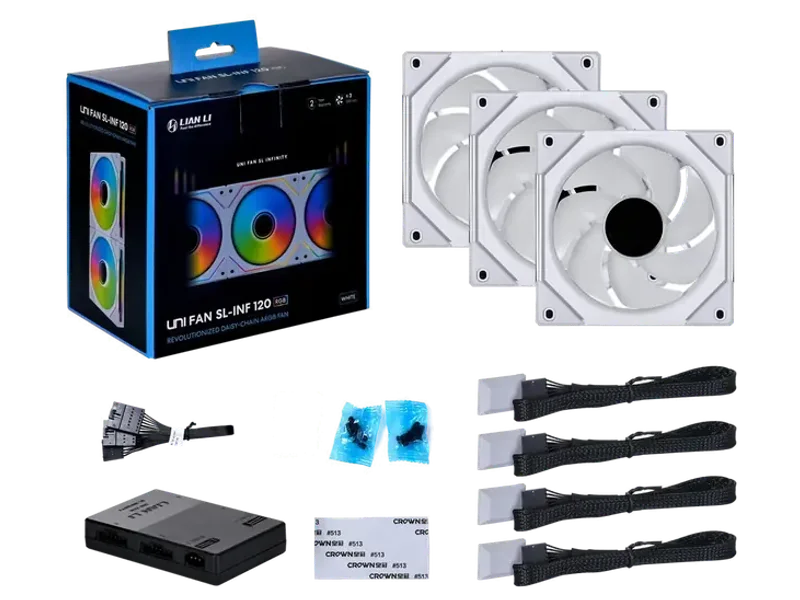 Lian LI UNI Fan SL-Infinity 120mm ARGB Case Desktop PC Fan With Controller, 3-Pack - White G99.12SLIN3W.IN