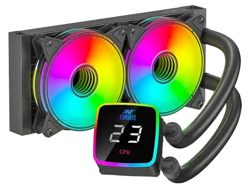 Ant Esports ICE Flow 240 ARGB 240mm ARGB Liquid Cooler/AIO with Display - Black | Support Intel & AMD CPU Socket AM5, AM4, AM3, LGA1700, 1200, 2066, 1151 | Evaporation-Proof Tubing | Dual-Chamber Pump