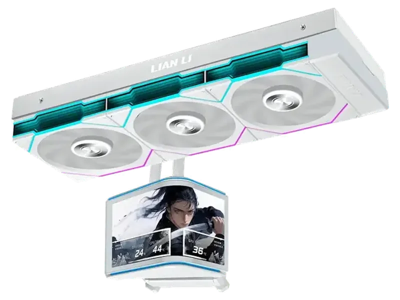 Lian Li Hydroshift II OLED Curved 360TL RGB Liquid CPU Cooler - 360mm AIO - 3x120mm TL Flex Fans - 6.67" Screen - 3D Animation Effects - Low Noise - LGA 1851/1700, AMD AM5/4- White (HS2OLDC36TW)