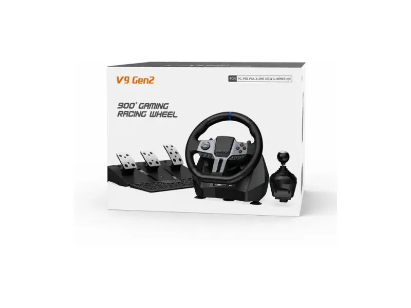 HG WORLD V9 GEN 2 Gaming Steering Wheel With Shifter Pedal, 270/900° Adjustable Rotation with Car Steering Game Set for Dual-Motor Force Feedback Vibration