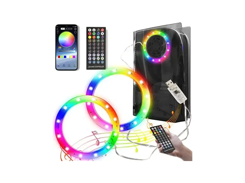 New World RGB LED Light Strip for PS5/PS5 Slim Console with 7 Colors 400+ Modes, Music Sync Color Changing Led Light Strips for PlayStation 5 PS5 with IR Remote, APP Controller and USB Powered