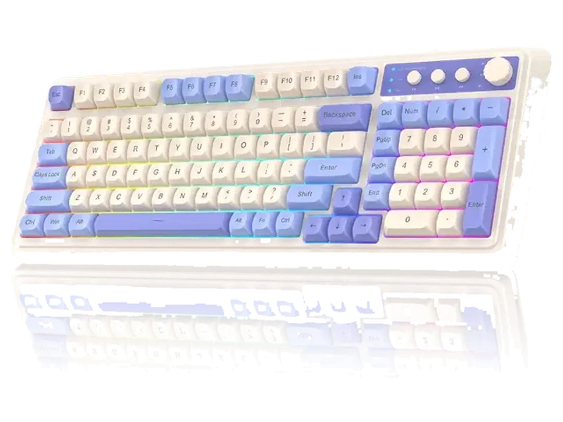 AULA S99 3 in 1 World's First Silicon Membrane Gaming Keyboard | Bluetooth/2.4GHz/USB-C Balls Keycap Keybaord with Knob | Programmable RGB Backlit Gaming Keyboard for PC/Xbox/PS5 (Purple)