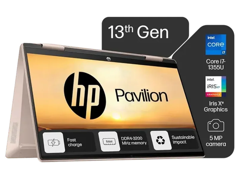HP PAVILION 14 X360 INTEL CORE I7 13TH GEN 1355U - (16 GB/512 GB SSD/WINDOWS 11 HOME) 14-EK1152TU 2 IN 1 LAPTOP (14 INCH, PALE ROSE GOLD COVER & BASE, 1.51 KG, WITH MS OFFICE)