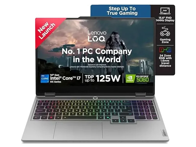 Lenovo LOQ 2025 Intel Core i7-14700HX| NVIDIA RTX 5060 8GB (32GB RAM/1TB SSD/144Hz Refresh Rate/572 AI TOPS/15.6" (39.6cm)/Windows 11/Office 2024/3 Mon. Game Pass/Grey/2.4Kg), 83JE00U3IN