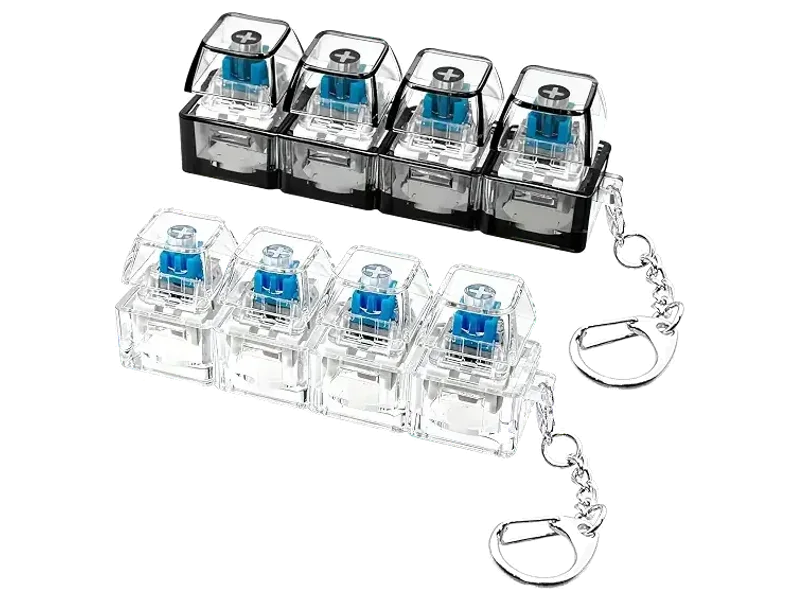 Snehalu 4 in 1 Mechanical Keyboard Fidget Keychain with LED Light, Clicker Button ASMR Sound Toy, Portable Mini Stress Relief Gadget for Office Desk, Travel, Relaxation Toy (Multicolor Pack of 1).