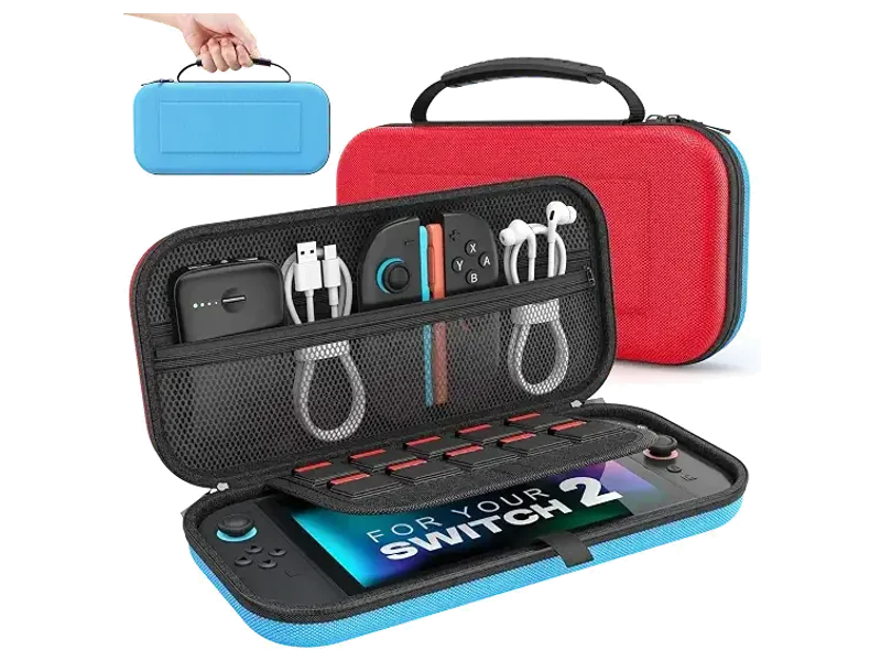 MoKo Case for Nintendo Switch 2 (2025), Switch 2 Case with Large Capacity, Protective Hard Carry Case with Storage for 10 Games and Console Accessories, Red/Blue