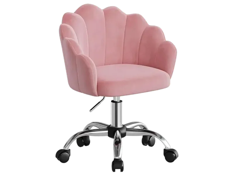 WOLTU Office Chair, Dressing Chair with Petal Backrest, Shell Chair, Ergonomic Office Chair, Velvet Swivel Chair, Adjustable Height, Metal Frame, Pink BS152rs
