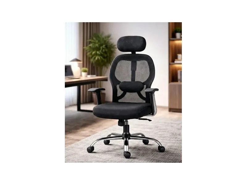 EliteComfort High Back Office Chair | Mesh Ergonomic Chair with Multi-Tilt Lock, Lumbar Support, Strong Nylon Base | Adjustable Armrest | Home & Office Seating (Black)| 1 Years Warranty