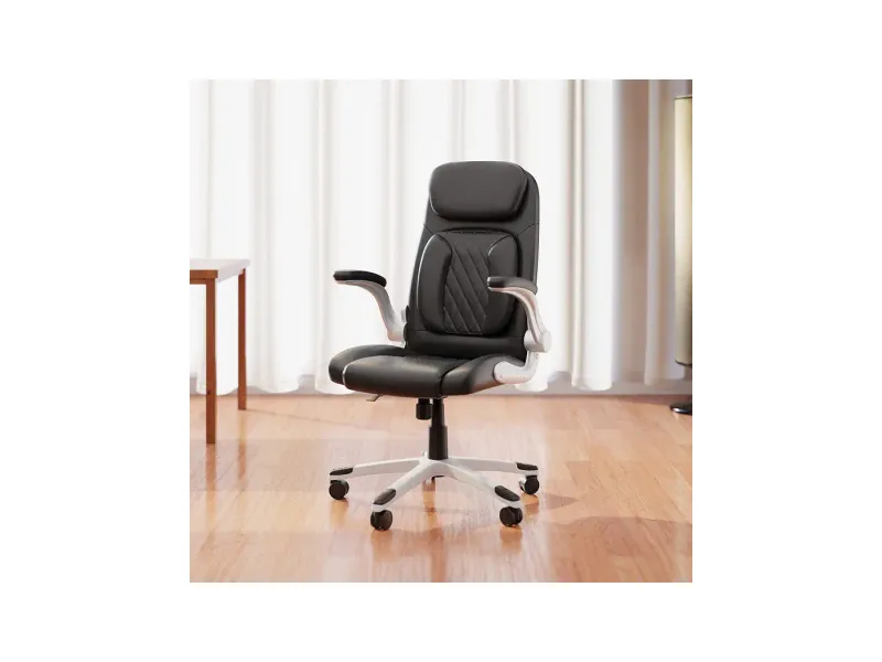 Green Soul Bosco Premium Leatherette Office Chair, High Back Ergonomic Home Office Executive Chair with Cushion Seat, Flip-up Padded Armrests, 4-Stage Adjust Lumbar Support(Black)