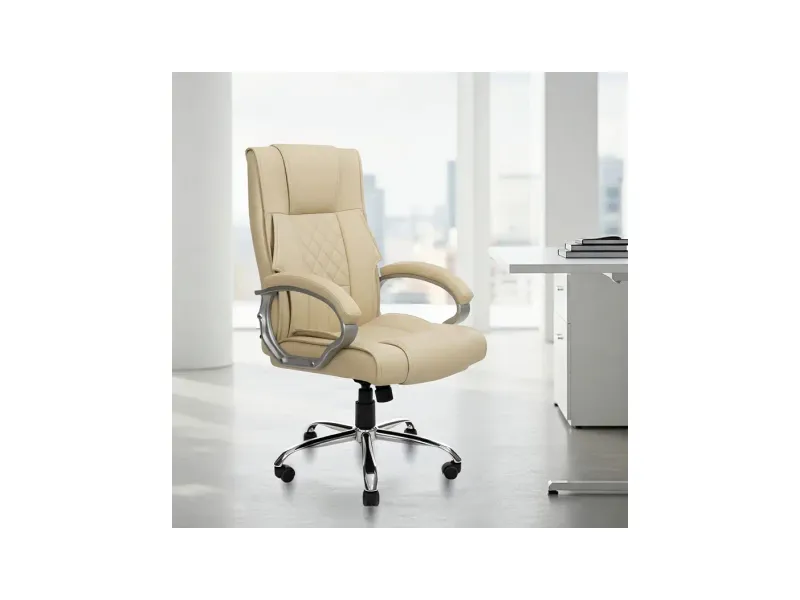 Kim Ergonomic Office Chair | Premium Leatherette Chair with Padded Seat & Backrest | Adjustable Height Desk Chair for Work/Study/Gaming | Swivel Seating for Workstations (Beige)