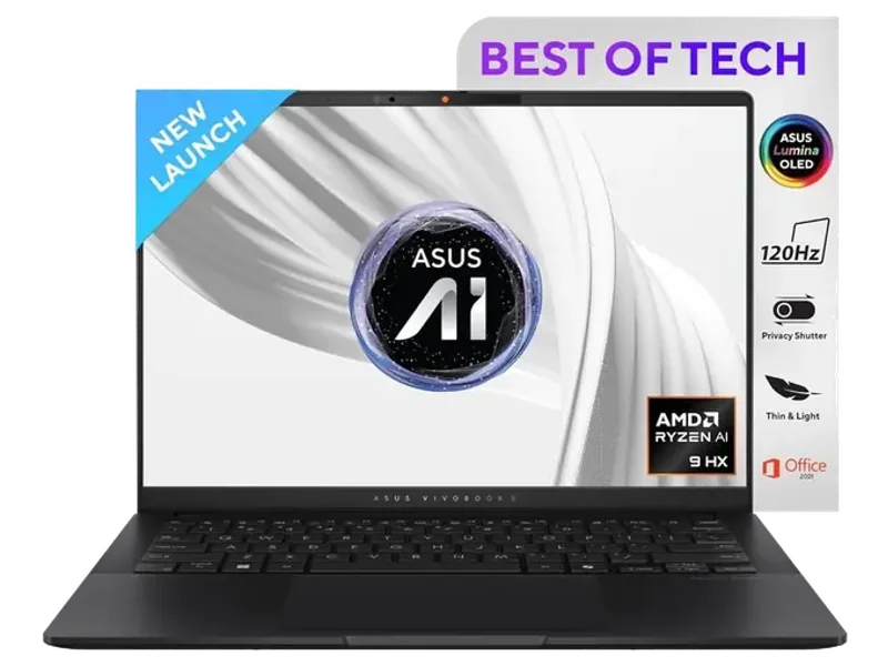 ASUS VIVOBOOK S 14 OLED, 3K OLED 16:10, 120HZ 400 NITS, AMD RYZEN AI 9 HX 370 PROCESSOR 2.0GHZ, BUILT-IN AI (24GB RAM/512GB SSD/WINDOWS 11/OFFICE 2021/NEUTRAL BLACK/1.3 KG), M5406WA-PP961WS