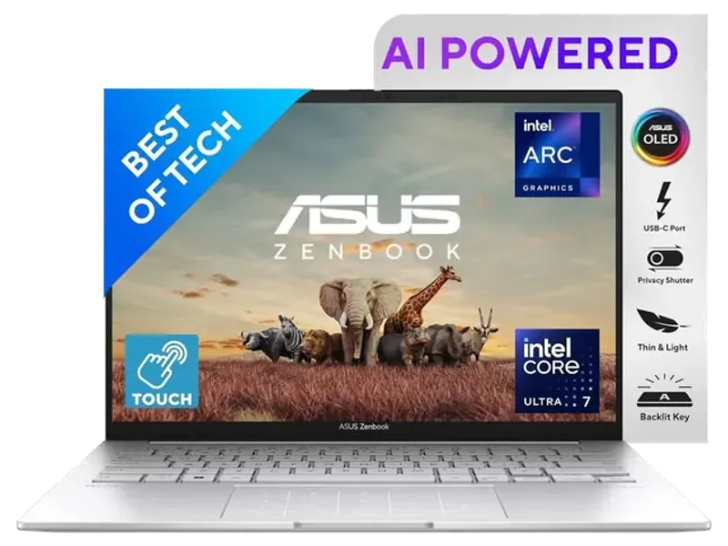 ASUS ZENBOOK 14, INTEL CORE ULTRA 7, 14 INCH 3K OLED 16:10 120 HZ, THIN & LIGHT LAPTOP, BUILT-IN AI (32GB RAM/1 TB//WIN 11/OFFICE 2021/BACKLIT/TOUCHSCREEN/75WHR /FOGGY SILVER/1.28 KG), UX3405MA-PZ761WS