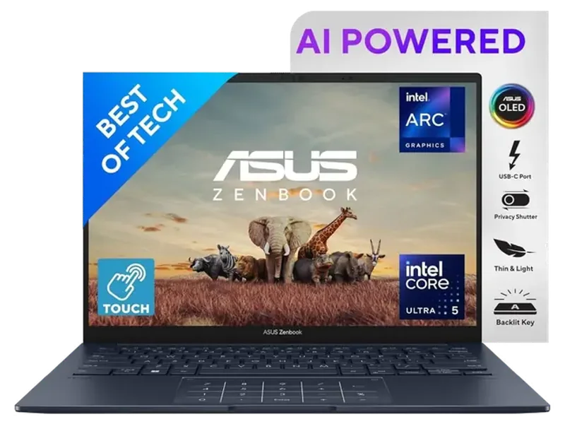 ASUS ZENBOOK 14, INTEL CORE ULTRA 5, 16GB RAM, 1TB SSD, 3K OLED 16:10 120HZ, 14 INCH, WINDOWS 11, MSO 2021, PONDER BLUE, 1.28KG, UX3405MA-PZ552WS, BUILT-INAI, BACKLIT, TOUCHSCREEN, 75WHR AI POWERED LAPTOP